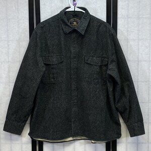 Freedom Foundry Brushed Cotton Flannel Shirt Jacket Black White Marled Button Up
